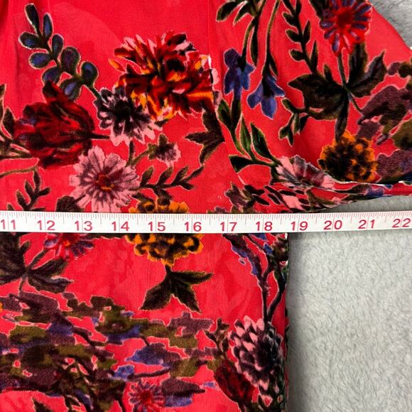 Johnny Was Yoella Floral Velvet Silk Burnout Shirt Red Bobcat Forest XS NWT - Picture 5 of 10